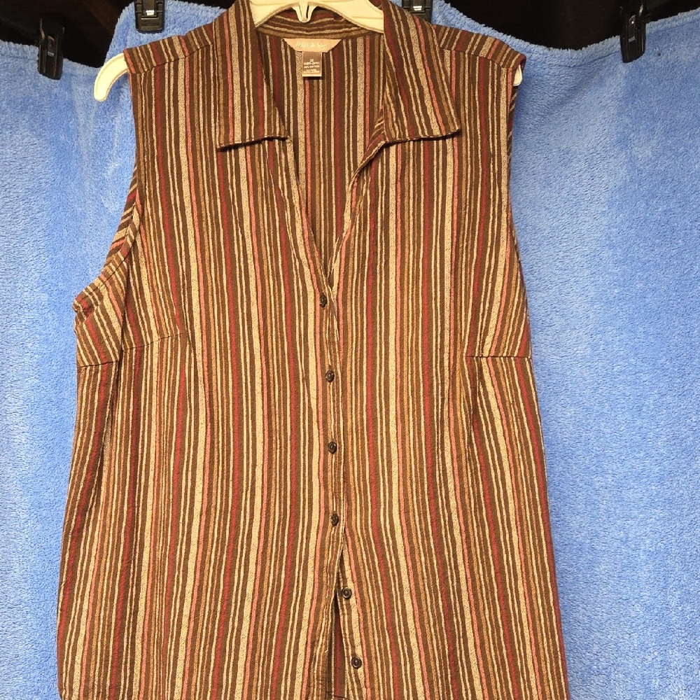 White Stag Brown and Red Striped Sleeveless Top